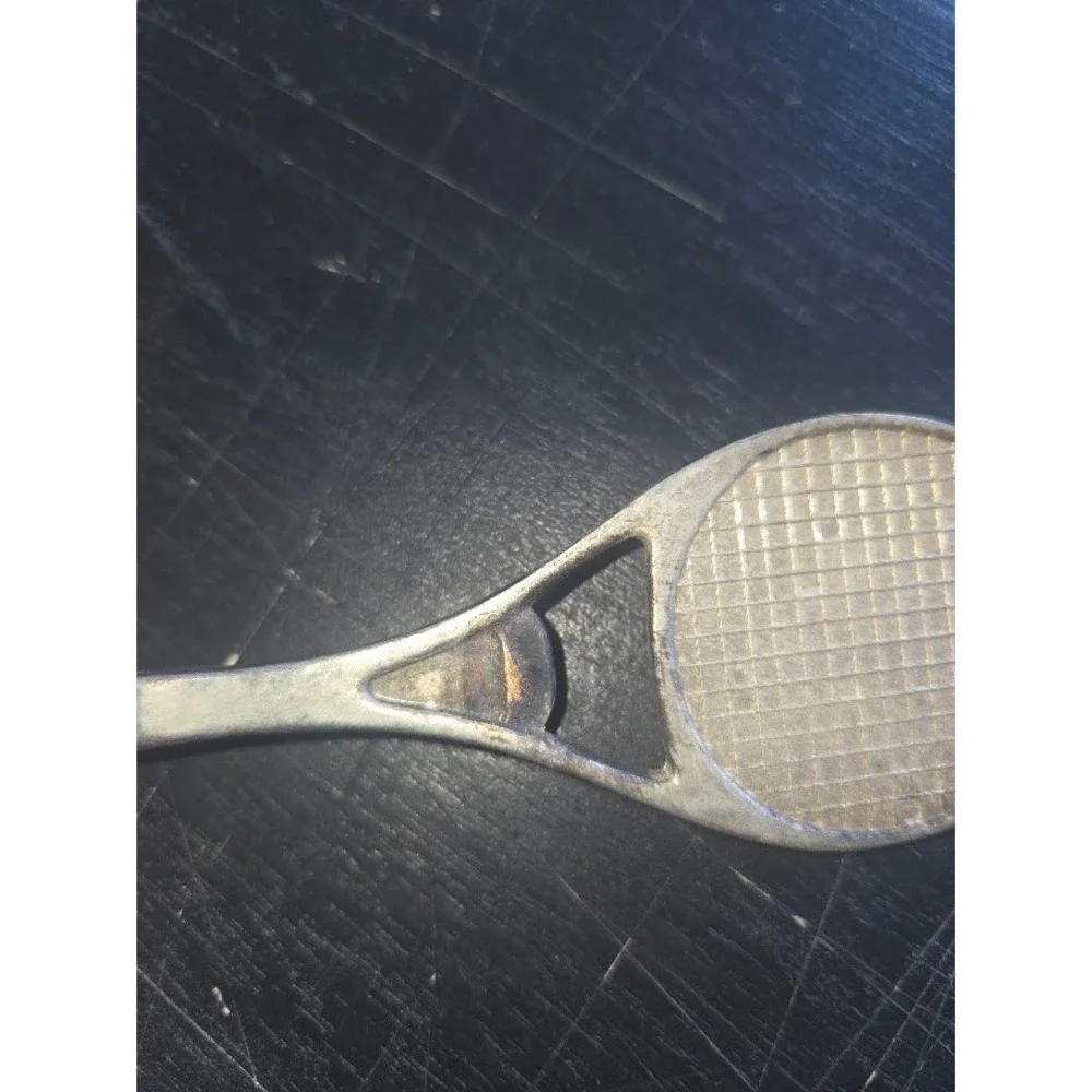 Vintage Silver Tone Tennis Racket Bottle Opener Barware Tool 6 Inch
